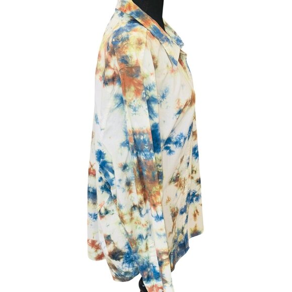 Lane Bryant Women Tie-Dye Button-Down Casual Shirt Plus Size 24 Cream Multicolor - Picture 4 of 8